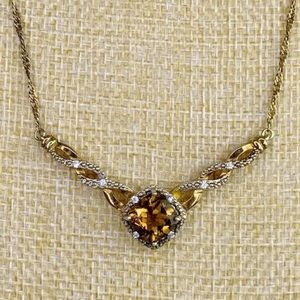Designer By Provenance Faux Topaz Stationary Pendant Gold Tone Necklace